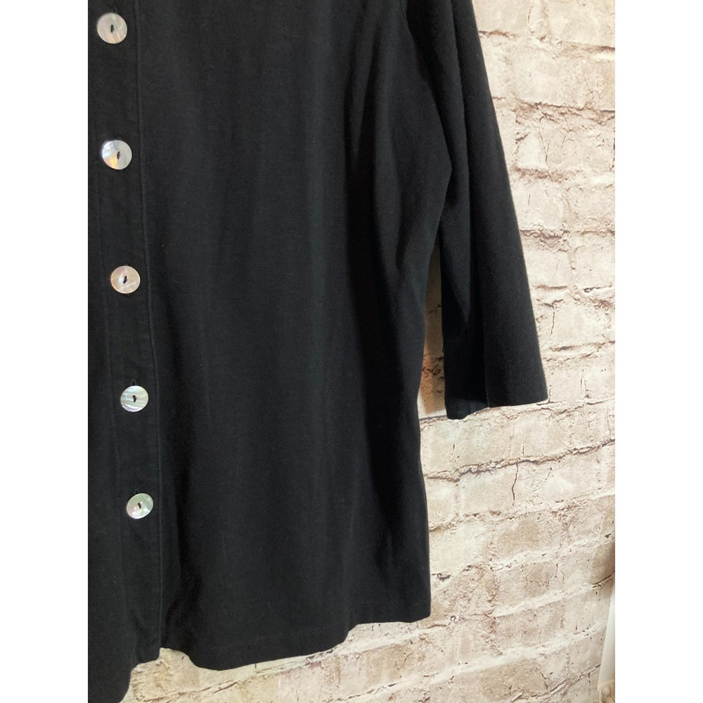 D&Co. Top Womens Large Black Button Up Jersey Cotton Stretch Pearl Buttons - Picture 4 of 11